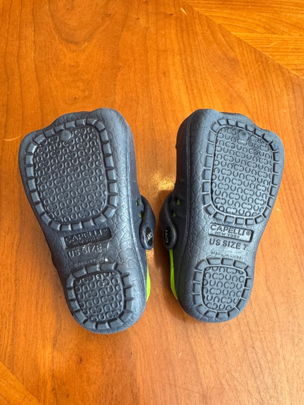 Kids Navy Blue and Neon Green Dinosaur Toes Clog Shoes - Picture 5 of 5